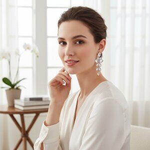 Designer SHASHI Arcadia 18K Gold Plated Cubic Zirconia Dangle Post Back Earrings